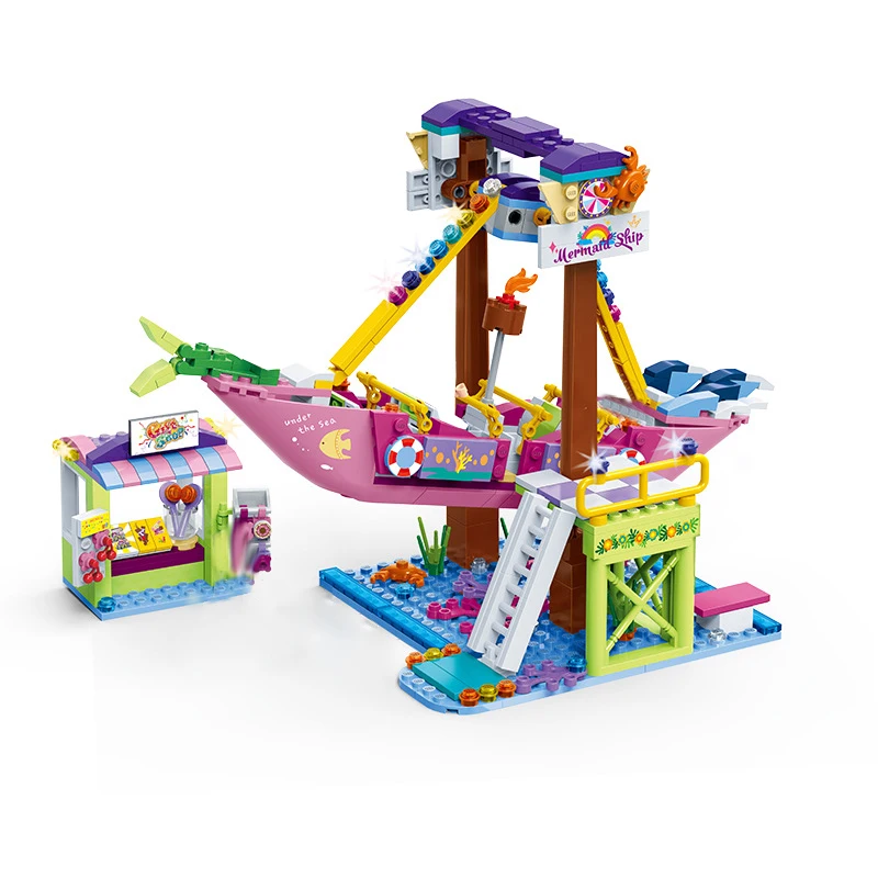 

Funny City Amusement Park Rides Legoingly Building Block Ferris Wheel Bumper Car Electric Machine Bricks Model Figures Girls Toy