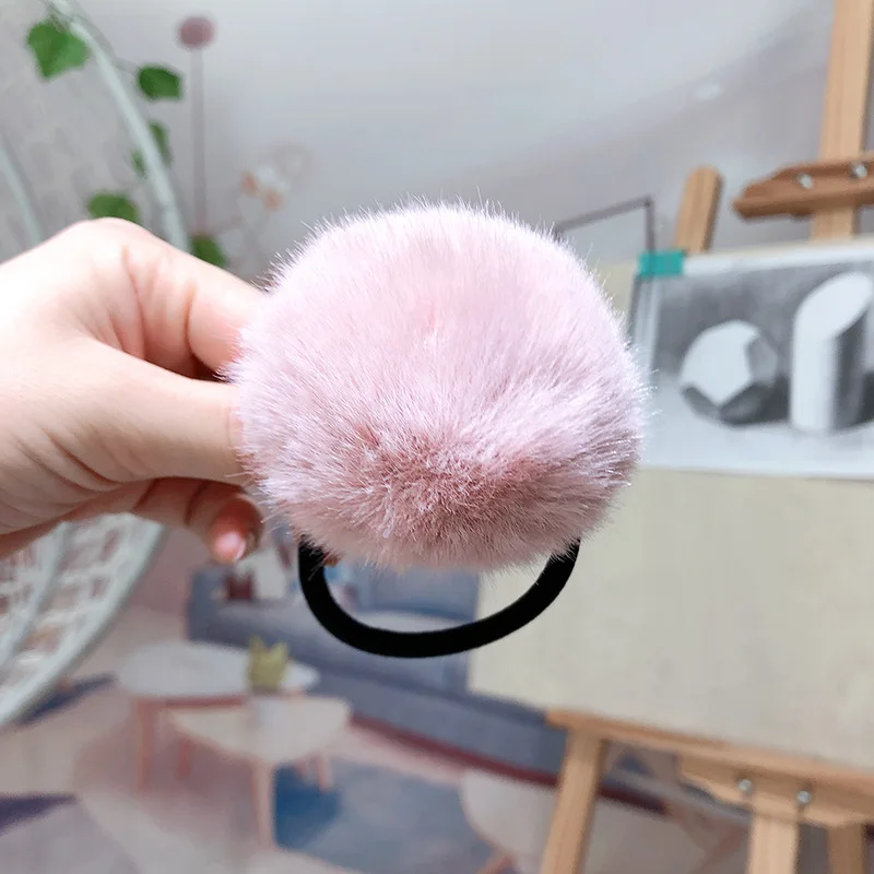 pink Милый конский хвост держатель для девочек помпон ободок для волос кольца для волос имитация кроличьего меха плюшевые эластичные волосы веревка аксессуары для волос - Цвет: pink