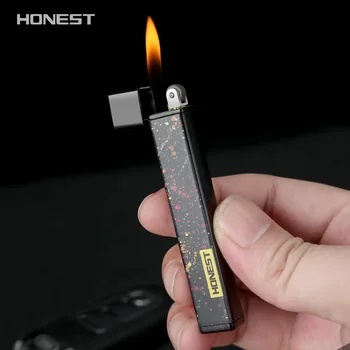 

Honest genuine high-end butane gas inflatable lighter metal slender mini portable.creative grinding wheel men's smoking gift