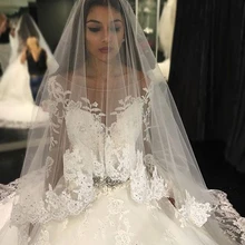 Роскошные Фата невесты, свадебные аксессуары для волос, белые слоновая кость Длинные Кристалл бисера блестящее кружевное платье с фатиновой юбкой собор Длина 3M Church Veil