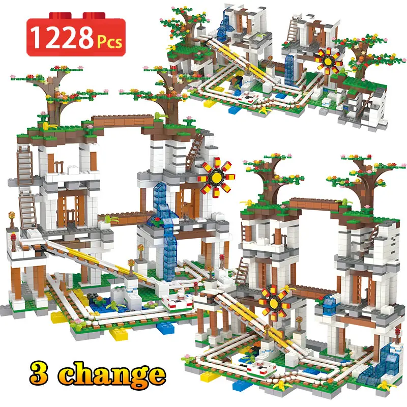 

1228Pcs My World Village Building Blocks Compatible Legoingly The Mine Cave Mine Slide 3 Change Bricks Toys For Children