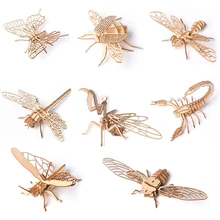 Puzzle 3D en bois pour enfants, jouets éducatifs à assembler, modèle d'insecte Animal fait à la main, bricolage, cadeaux pour enfants