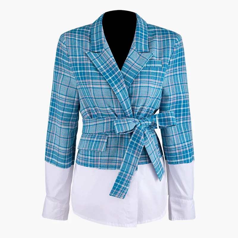 

DEAT 2019 turn-down collar full sleeeves contrast colors plaided pachwork shirt jacket female short coat WJ01605L