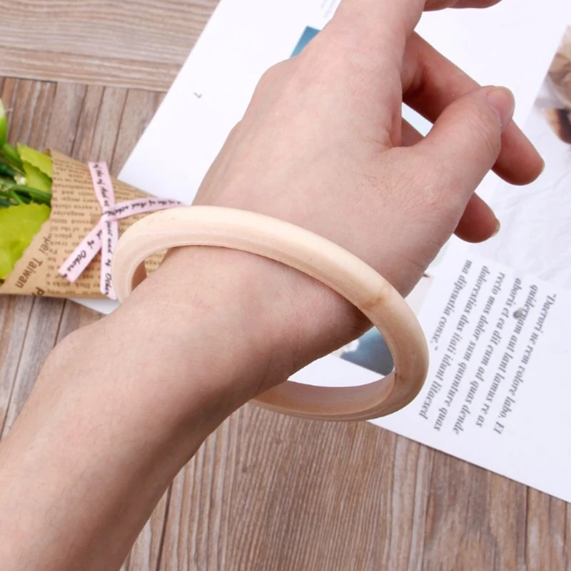 6Pcs Unfinished Blank Wood Bangle Bracelets Natural Round Wood Ring Wooden Circle for DIY Painting Craft Jewelry Making 6