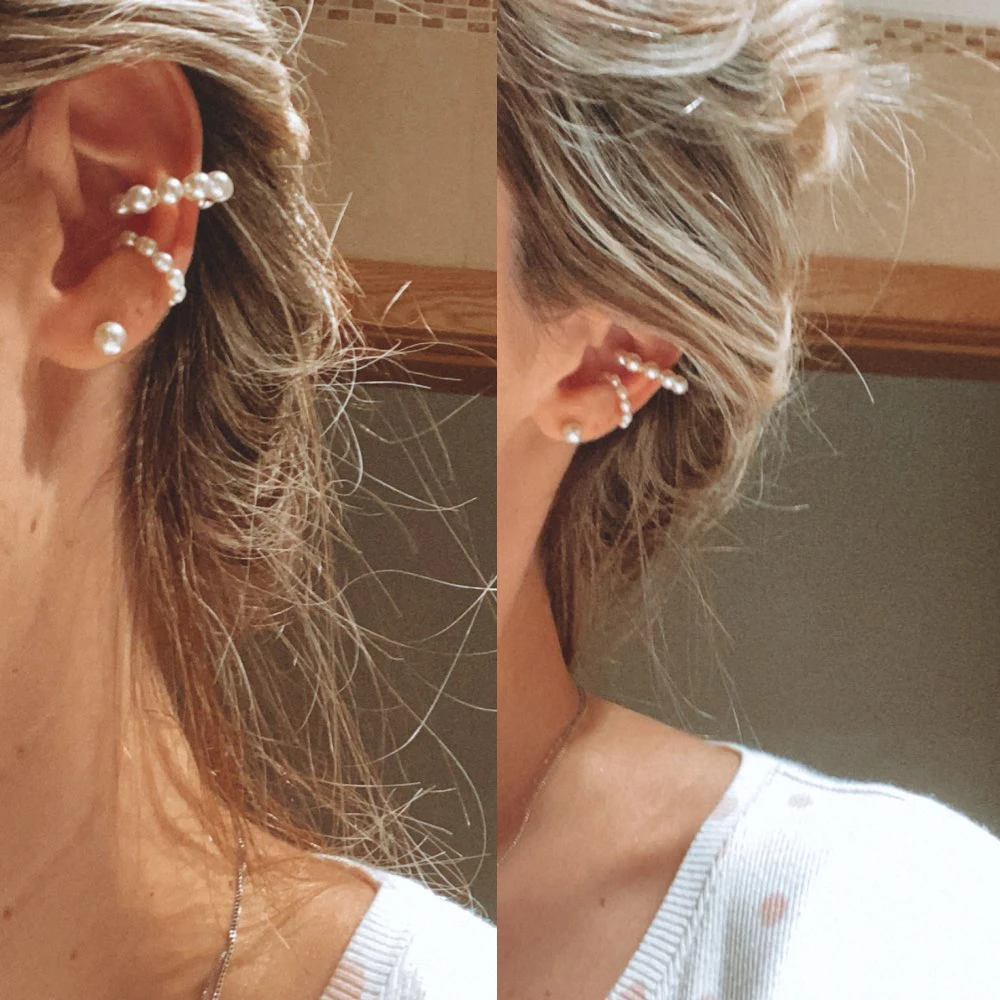 Elegant Pearls Ear Cuff for Women Trendy White Black Circle Earclips Female Stackable Cuff Earrings Without Puncture Bijoux ear clip earrings clip earrings ear clip ear accessories