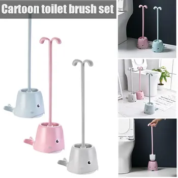 

Cute Cartoon Toilet Cleaning Brush Set with Holder Whale Shape Scrubber Hotel Home Bathroom Cleaning Tools