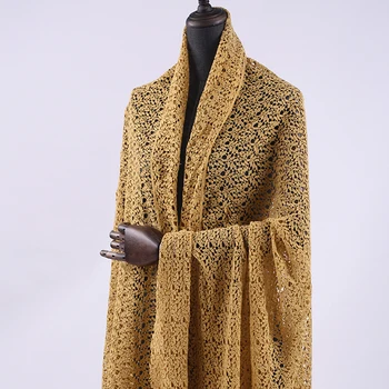 

122CM Wide 240G/M Yellow Embroideried Cut-out Lace Fabric for Autumn Spring Wedding Evening Dress Jacket DE1243