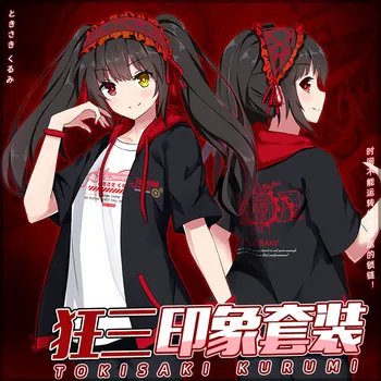

Anime DATE A LIVE Tokisaki Kurumi Cosplay Costumes Summer New Men Women Short Sleeve Hooded T-shirt Unisex Casual pullover Tops