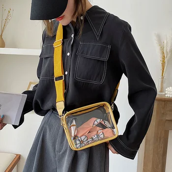 

Summer New Transparent Ribbons Small Square Bag 2020 New Simple Wild Wide Shoulder Strap Shoulder Bag Women Diagonal Girl's Bag