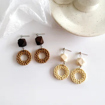 

Straw Braided Earrings Mori Girls Round Statement Earrings 2020 Fashion Boho Jewelry