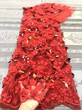 

French Tulle Elasticity Net Lace Fabric 2020 Hot Sale Nigerian 3D flowers Sequins Handmade Lace Fabrics 5 Yards African Lace