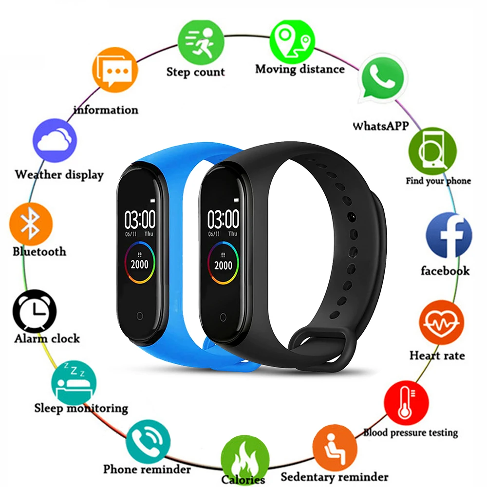  M4 Smart Band Fitness Bracelet With Pressure Measurement Messages Reminder Color Screen Waterproof  - 4000322147584