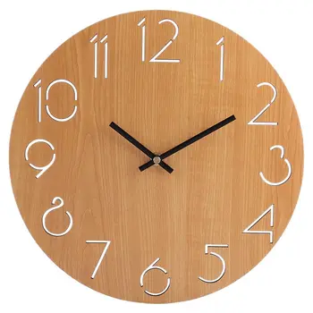 

Creative Wall Clock Living Room Minimalist Modern Home Round Personality Silent Solid Wood Fashion(Light Brown)