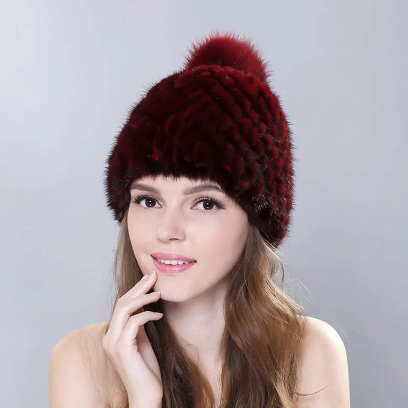 Women Knitting Wool Hat With Detachable Hair Ball New Winter Autumn Hot Thick Warm Casual Soft Luxury Mink Fur Cap Beanie
