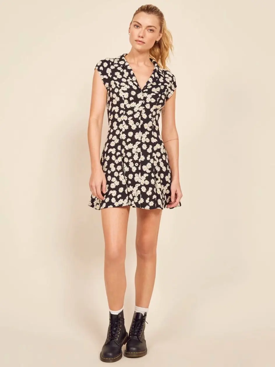 

Western Style 2019 Summer New Style WOMEN'S Dress Versitile Fashion Slim Fit Slimming Suit Collar Short Sleeve Small Chrysanthem