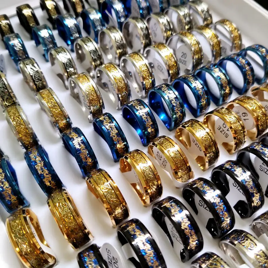 Bulk lots 50pcs Assorted Dragon Rings 8 Styles Mix Vintage Jewelry Party Gift Stainless Steel Mens Wedding Bands 5