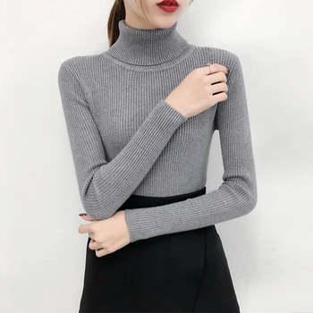 

2020 Autumn Winter Thin Turn-down Collar High Elasticity Casual Pullovers Female Thin Turtleneck Knitted Women Sweater