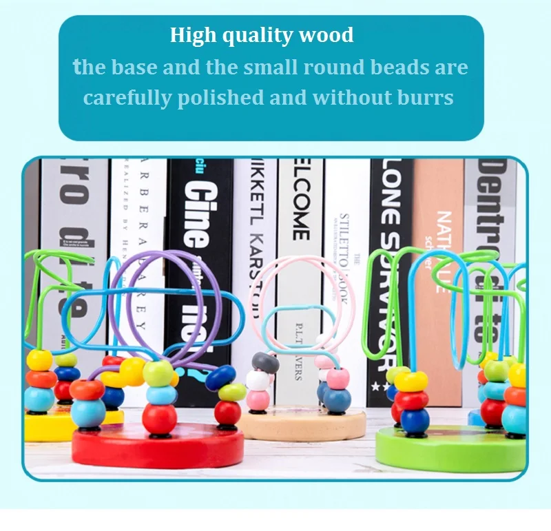 Cartoon Beads Toy For Baby Kids Colorful Wooden Mini Around Beads Wire Maze Math Toy Toddler Educational Model Christmas Gift