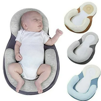 

Newborn Kids Baby Safe Cotton Pillow Cushion Prevent Flat Infant Head Shape Sleep Nest Pod Anti Roll Crib Nest Bedding Mattress
