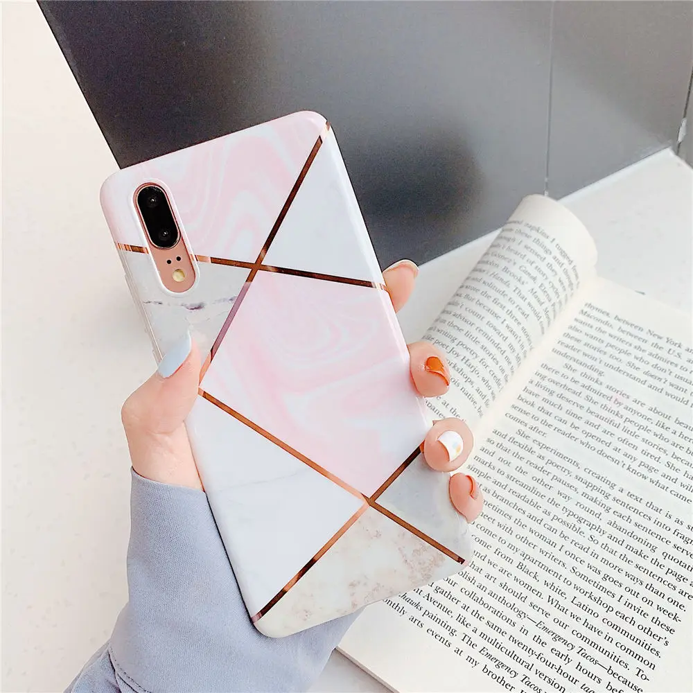 Light Pink Силиконовый чехол с геометрическим мрамором для huawei P30 Pro P20 Lite, чехол для телефона huawei mate 20 30 Lite P20 Pro, чехол - Цвет: Light Pink