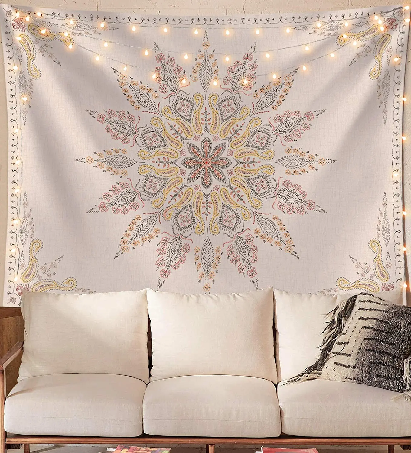 Boho Wall Hanging Floral Tapestry India Mandala Macrame Home Decor Aesthetic Room Mural