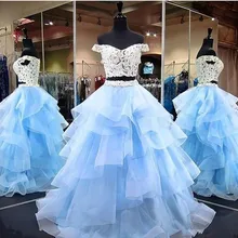 Пышные платья Hot9 великолепное бальное платье из двух частей с открытыми плечами платья для выпускного вечера кружевные аппликации с оборками вечерние платья для торжеств