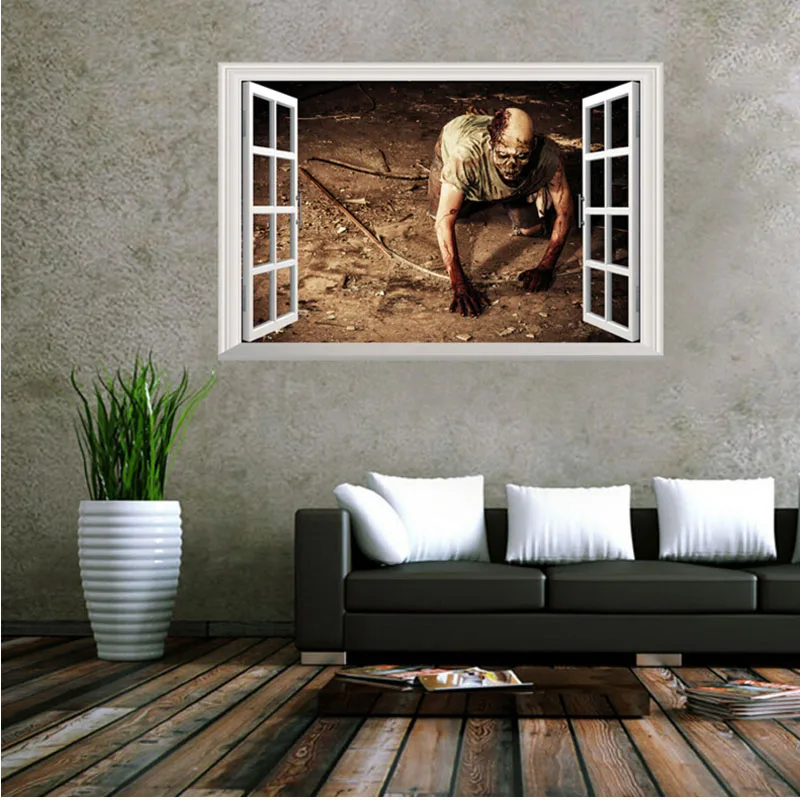 

Halloween 3D Windows Wall Stickers Crawling Zombie Wall Paper Creative Personality Removable Vinyl Wall Art Stickers