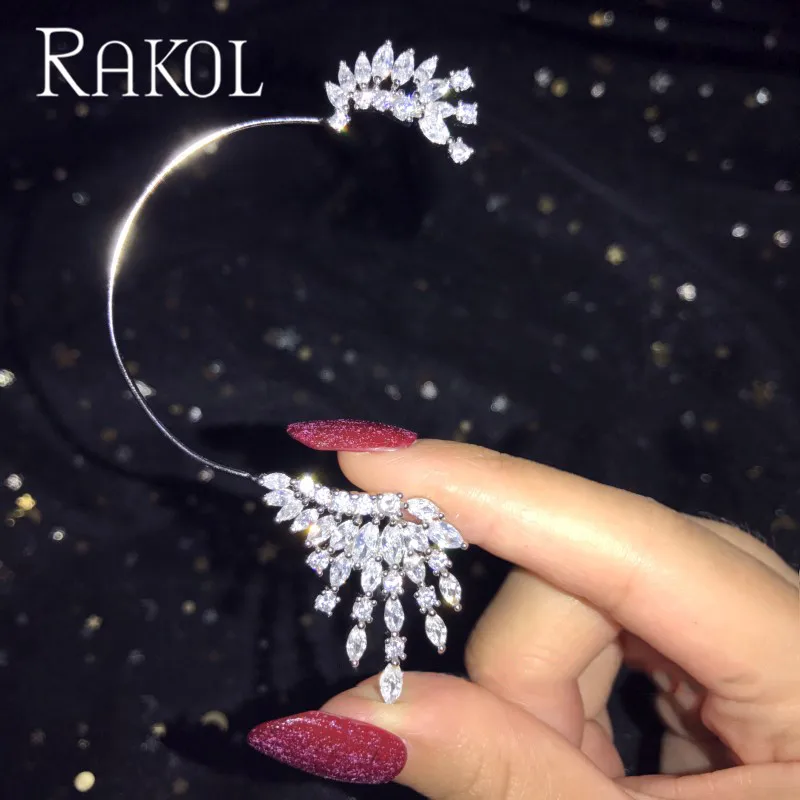 RAKOL Западные Преувеличенные длинные серьги-клипсы с кубическим цирконием, вечерние аксессуары для женского платья, персонализированные ювелирные изделия - Окраска металла: Right Earring