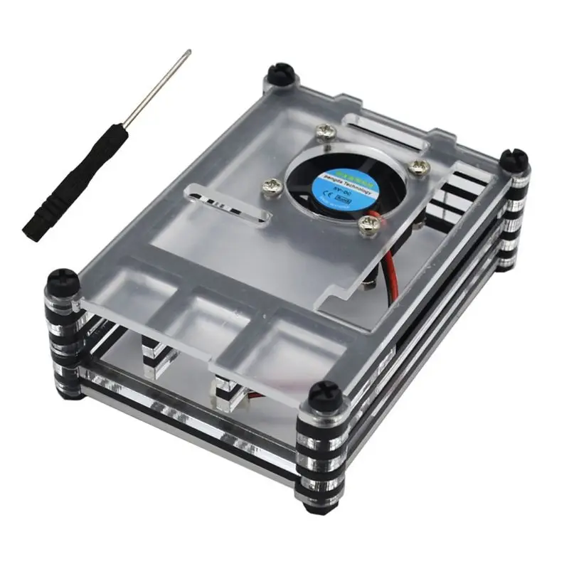 1Set Acrylic Transparent Clear Black Case Cover for Raspberry Pi 4 Model B with Cooling Fan 2