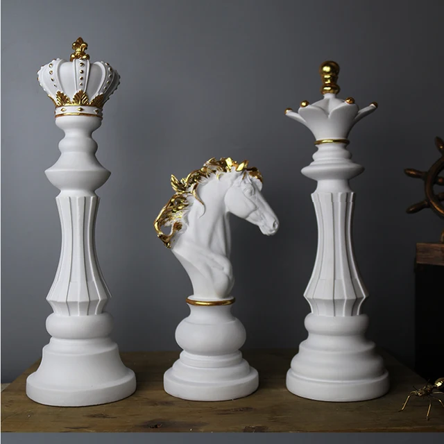 Buy Online Best Quality 1Pcs Resin Chess Pieces Board Games Accessories International Chess Figurines Retro Home Decor Simple Modern Chessmen Ornaments