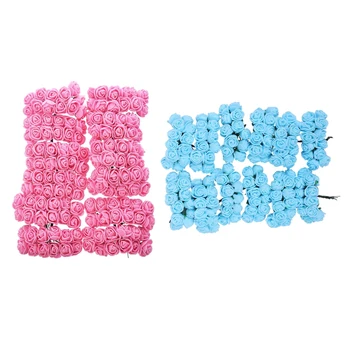 

288Pcs 2CM PE Rose Foam Mini Flower Bouquet Solid Color/Wedding Decoration, 144Pcs Pink & 144Pcs Light Blue
