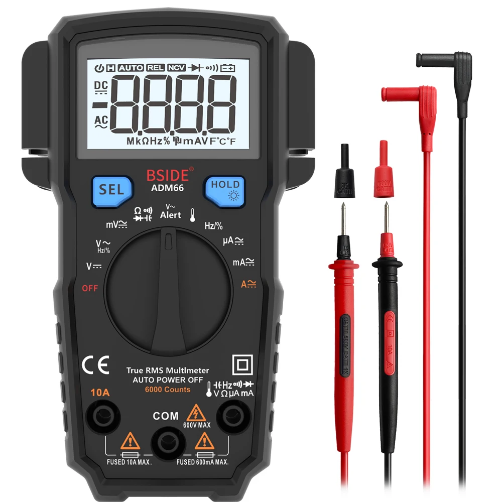 

Mini Digital Multimeter BSIDE ADM66 62 Auto Range True DC/AC Voltage Current Temperature Capacitance Diode Tester