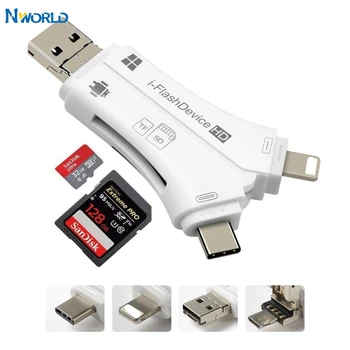 

Nworld 4 in 1 i Flash Drive USB Micro SD&TF Card Reader Adapter for iPhone 5 6 7 8 for iPad Macbook Camera Android