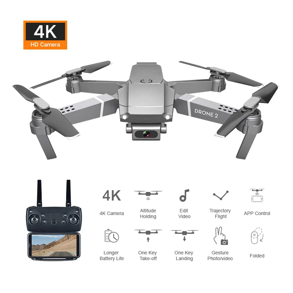 

WiFi FPV Drone with 4K Camera Wide-Angle Live Video Hold Mode Foldable RC Quadcopter One Button Return App Control Altitude Hold