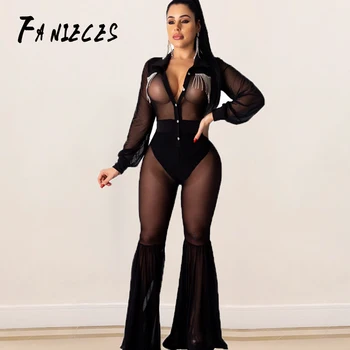 

Women Sheer Mesh Transparent Sexy Black blue Jumpsuit Bodycon Bodysuit Outfit Overalls Playsuit Night Club Party dropshipping