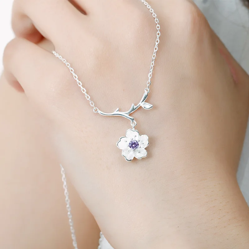 925 スターリングシルバー ジュエリーセット ロマンチックな桜の花 フラワーネックレス+イヤリング+リング+ブレスレット 女性用 並行輸入品 gulamu jewelry] グラムジュエリー さくら 桜 ネックレス 金属