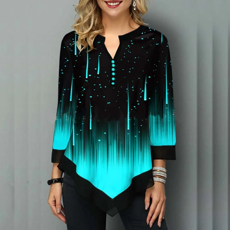 Blusa holgada informal con estampado Floral para mujer, camisa tipo túnica con cuello de pico, talla grande, 2020