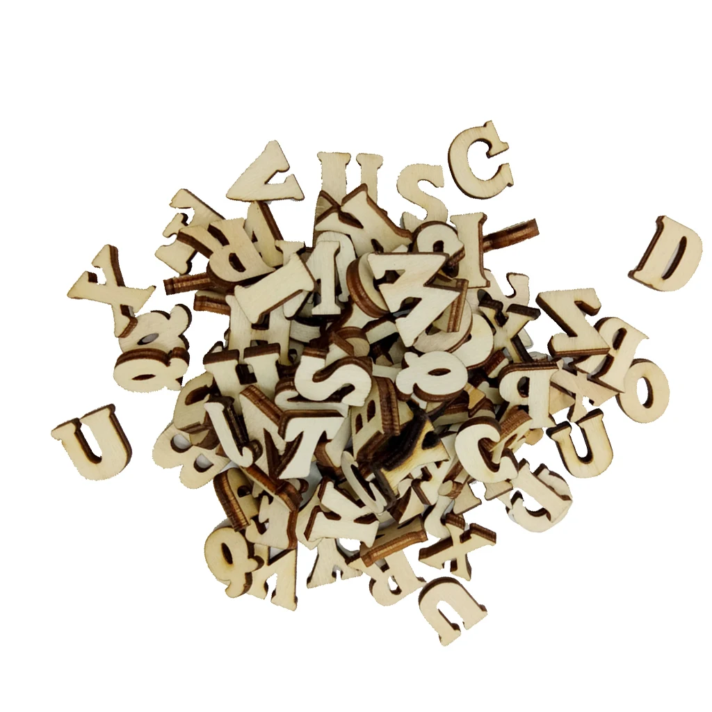 100 Pcs Wooden Alphabet Letters Embellishments Scrapbooking Craft DIY Supplies 