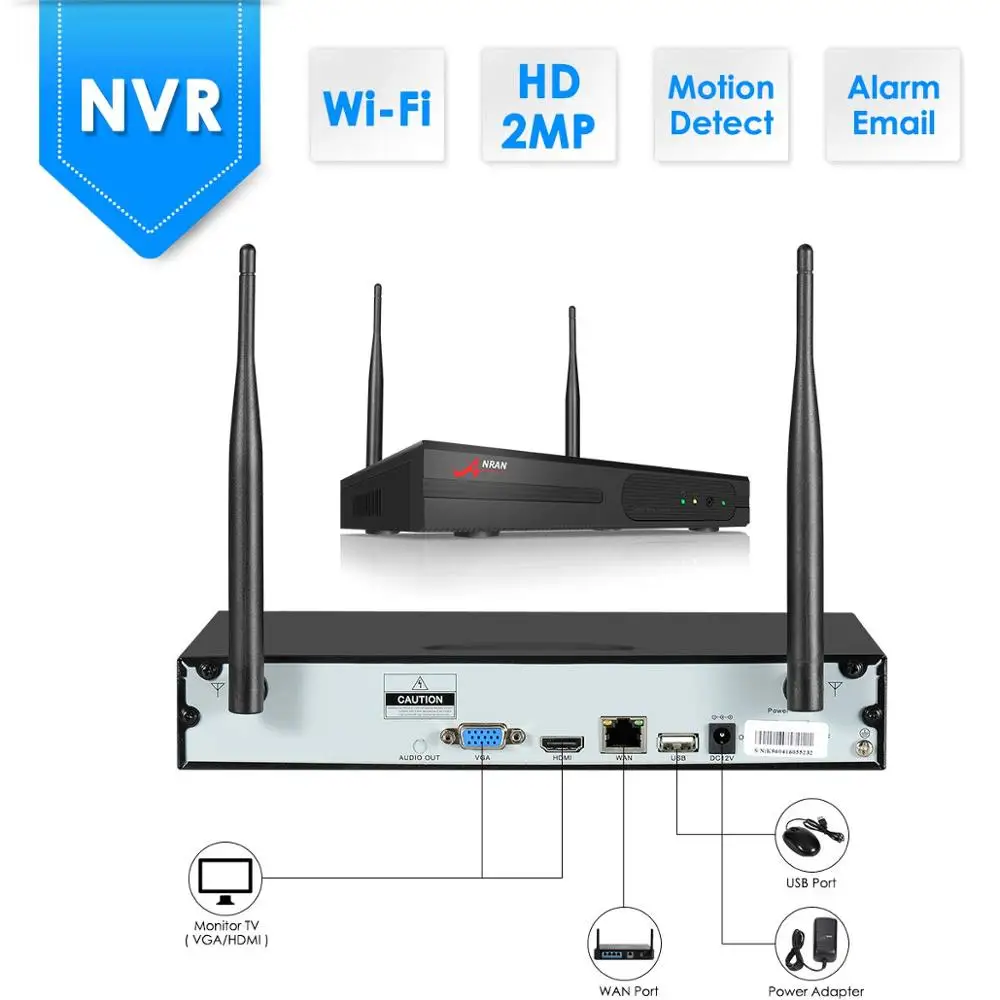 Venta caliente ANRAN-grabador de vídeo inalámbrico de red, 4 o 8 canales, NVR, para cámaras ANRAN Wifi, 1080P KJnJL8bY7