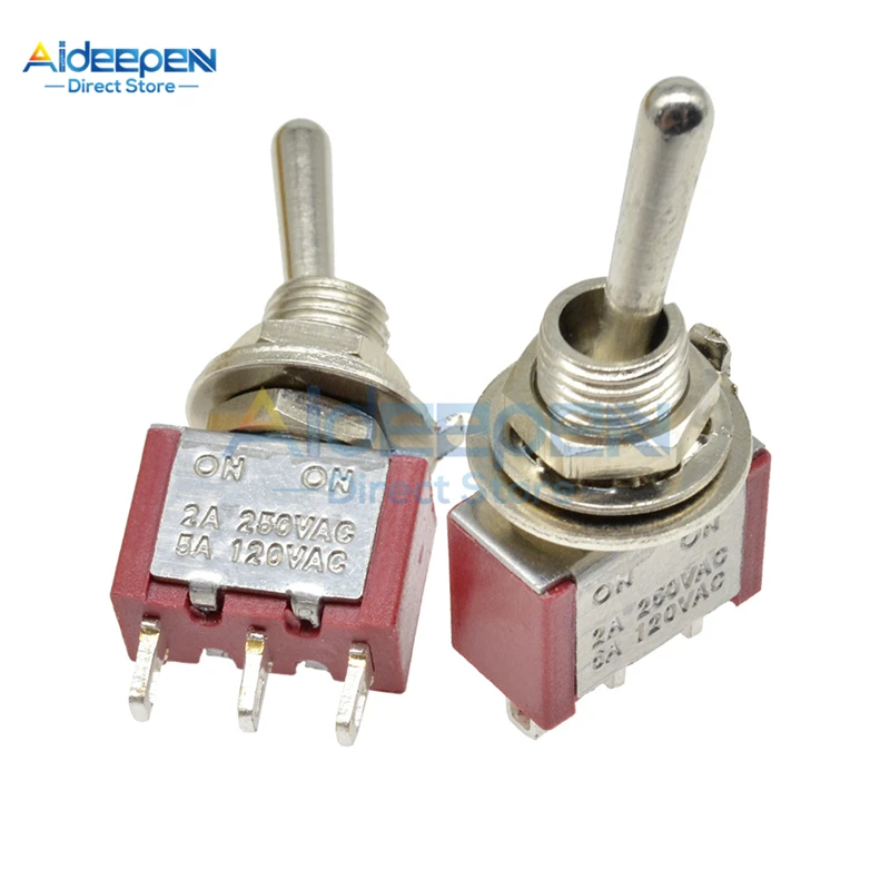 MTS-102/103/202/203/302/303/402/403/123/223 Mini Toggle Switch 125V/6A 250V/3A 3/6/12 Pin 2/3 Position Copper/Silver Contact - Цвет: 102 13x7MM Silver