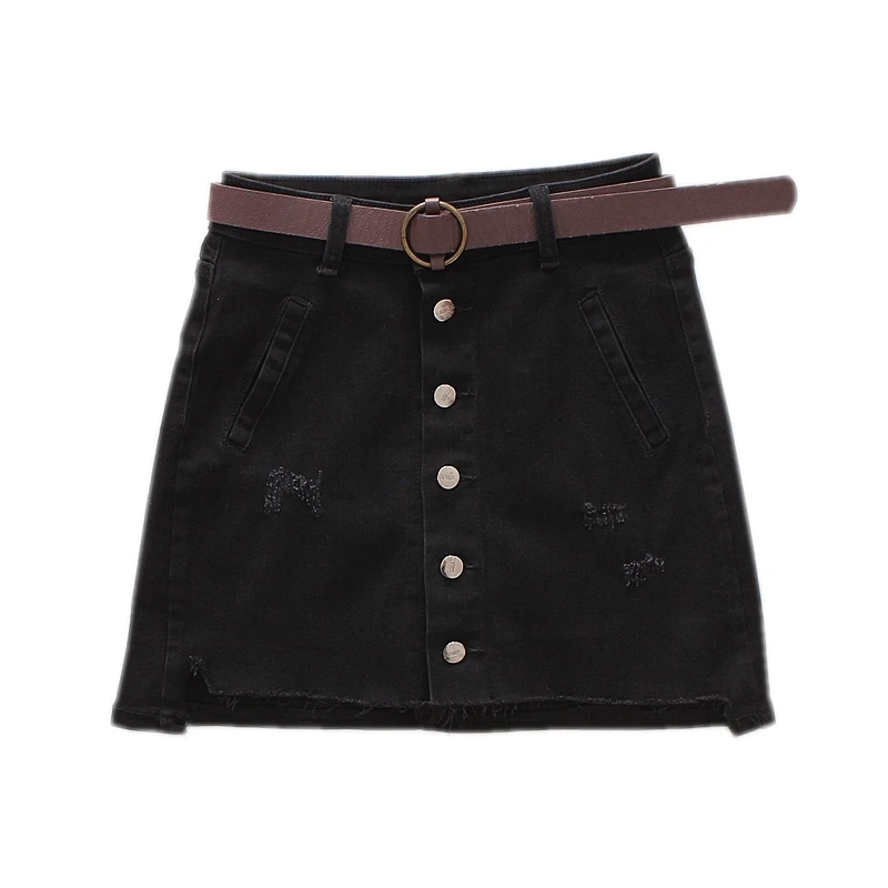 Women Summer Black Casual High Waist Package Hip Denim Skirts High Street Pockets Button All-matched Jeans Skirt Jupe Femme