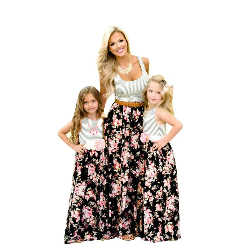 

Summer Parent-child Family Matching Outfits Casual Sleeveless Dress Women Kids Girl Mother Daughter Family Clothes