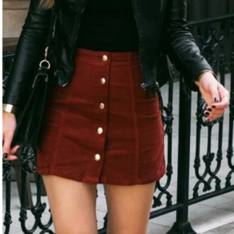 

Women Casual Skirt 2020 Party Mini Womens High Waist Short Skirts Autumn Winter Button bodycon Lace Up Suede Leather Skirt