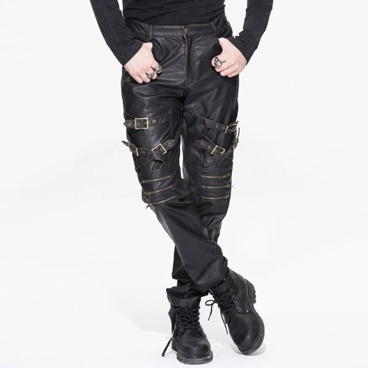 Модные мужские брюки Devil Fashion панк рок из кожи уличная одежда повседневные Прямые