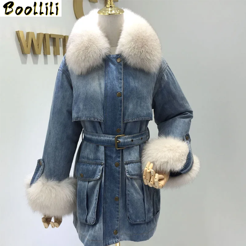 

Boollili 2020 new winter denim jacket women's down jacket long parka womens coats winter korean fox fur collar