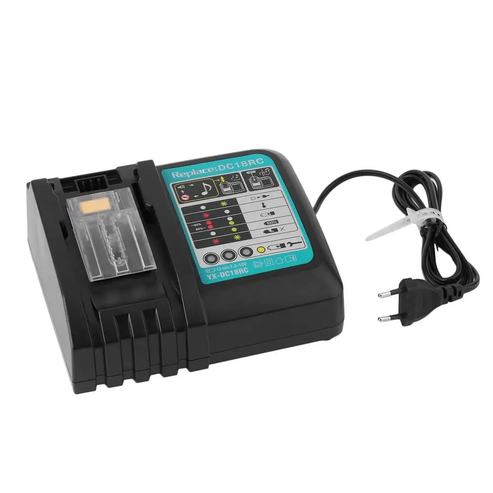 

HOT Practical Power Tool Li-Ion Battery Charger Replacement For Makita 14.4-18V Li-Ion Battery DC18rc EU Plug Black
