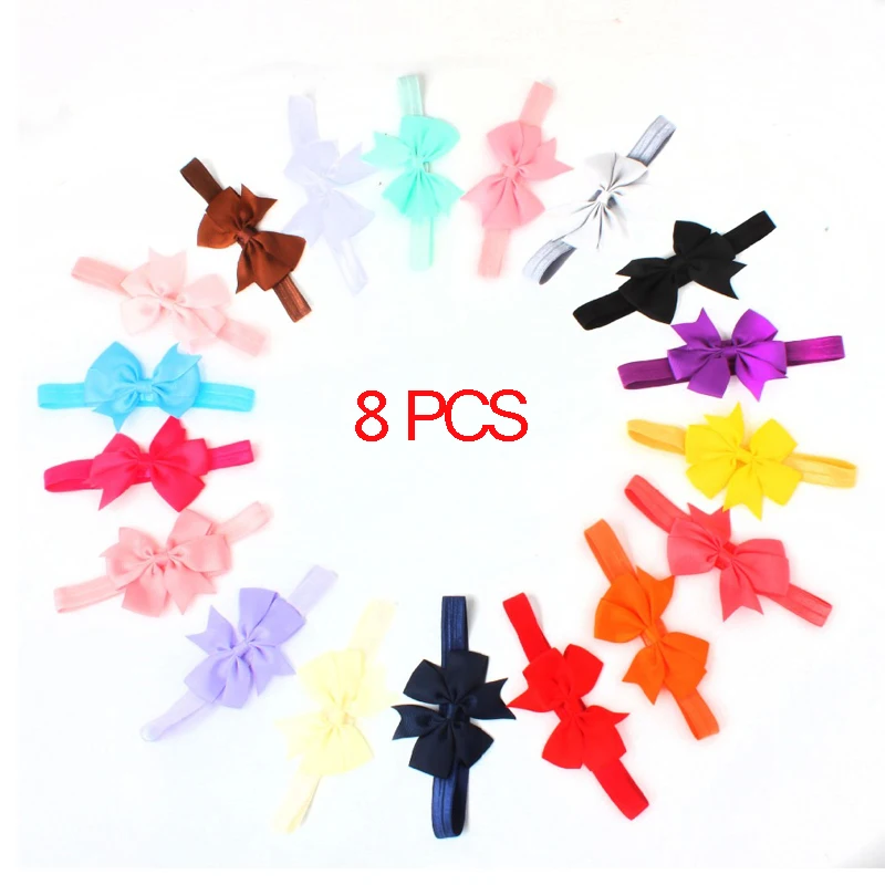 8 PCS Headbands 1 упаковка, для новорожденных, детская чалма, для детей, с бантом, эластичные повязки на голову для девочек, корсажная лента, галстук-бабочка, головной убор, аксессуары для волос - Цвет: 8 PCS Headbands