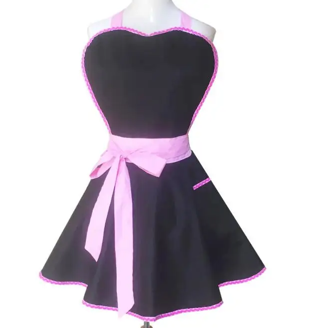 Black 1 Violet Mist Women Apron with Extra Pocket Lovely Retro Cotton Cooking Polka Dot Valentine’s Day Apron Dress Gift 