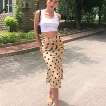 Женская юбка французский винтаж талия плиссированный сатин в горошек шифон рыбий хвост труба/русалка юбка