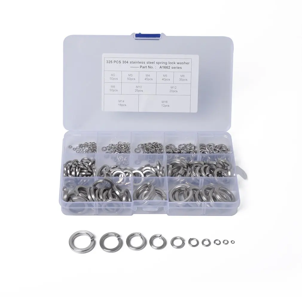 

325pcs/set Stainless Steel Spring lock Washers M2-M16 Split Washer for General Bolts Home Appliances